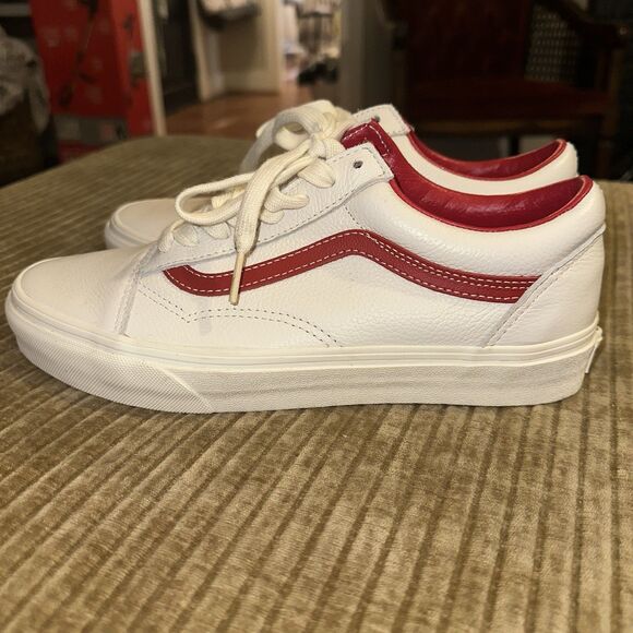 Vans Old Skool White Red Leather Skateboarding Shoes Men\'s 7 Women’s 8.5 main image 6